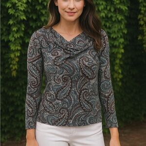 NWT LAVIA 18 Cowl Neck Paisley Blouse, S